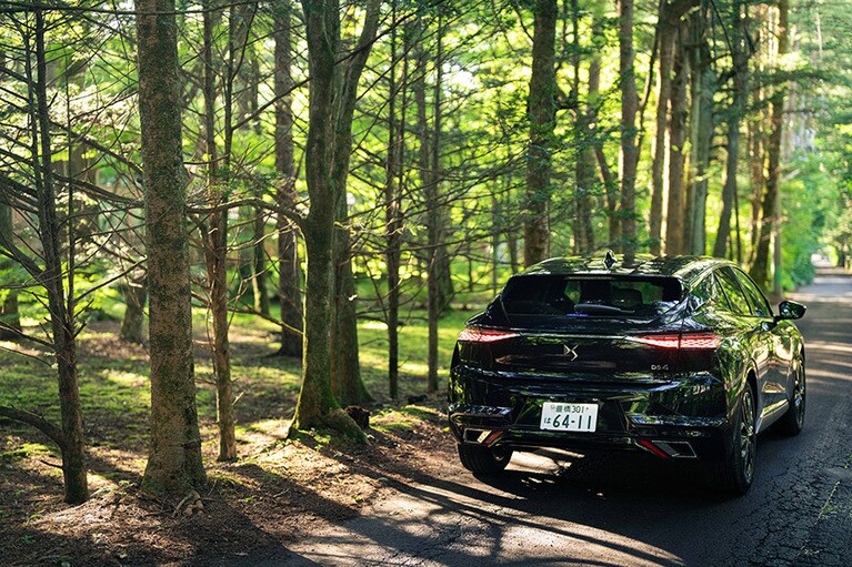 「ノアール ペルラネラ（黒真珠のブラック）」をまとったDS 4。いわゆる“黒塗り”でも、いかつい印象がない。