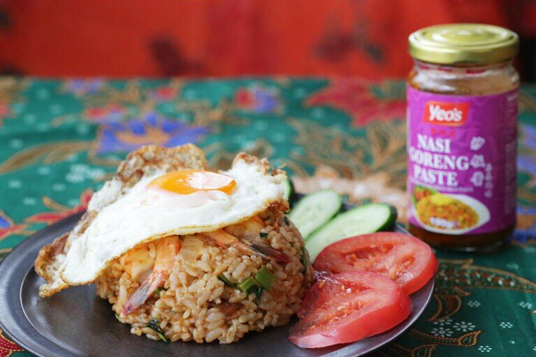 ヨウ ナシゴレンペーストを使って作ったナシゴレン。旨辛味のチャーハン、ナシゴレンはマレーシアグルメの代表格。