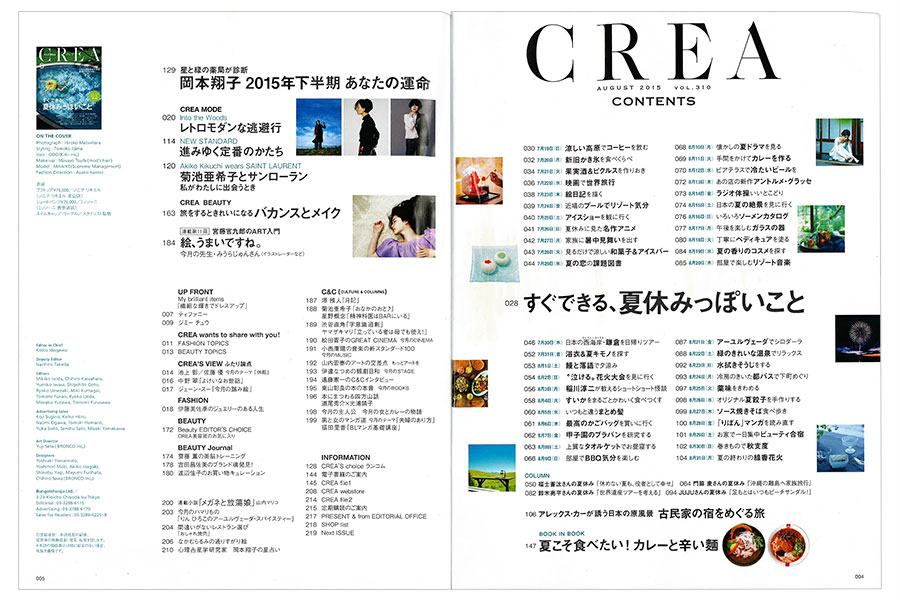 2015年8月号目次。