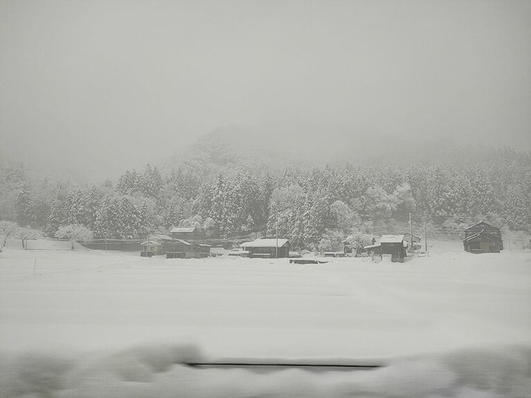 豪雪！ と思いきやこれでも雪が少ないそう。松之山温泉に向かうバスの窓から。