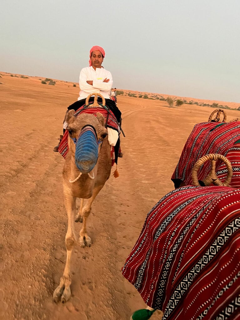 なんて余裕があるラクダ使いさん。居眠りしながらも落ちずにライディング！