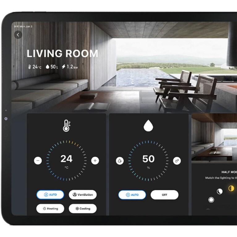 タブレットは全部屋一括で操作できるマスターが1台、各部屋に専用のものが1台ずつ備わっています。