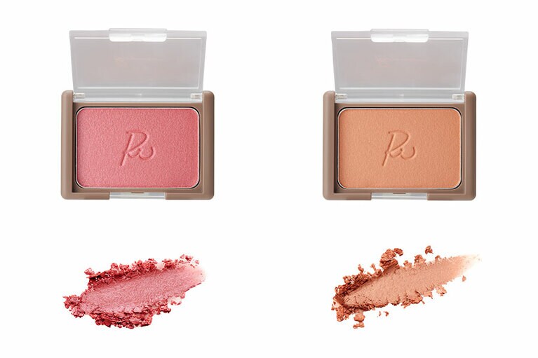 リリミュウ ヴェールグロウチーク 左から、5色の中では最も暗めだけど色香の漂うローズカラーの04 アンバーローズ、ゴールドラメがきらめくブラウンベージュの05 アッサムティー 各1,980円／コージー本舗