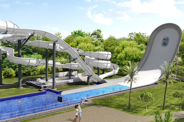 浮き輪に乗って楽しむ「ウルトラブーメラン」。2人乗りもできるので、親子・友人・カップルにおすすめ。