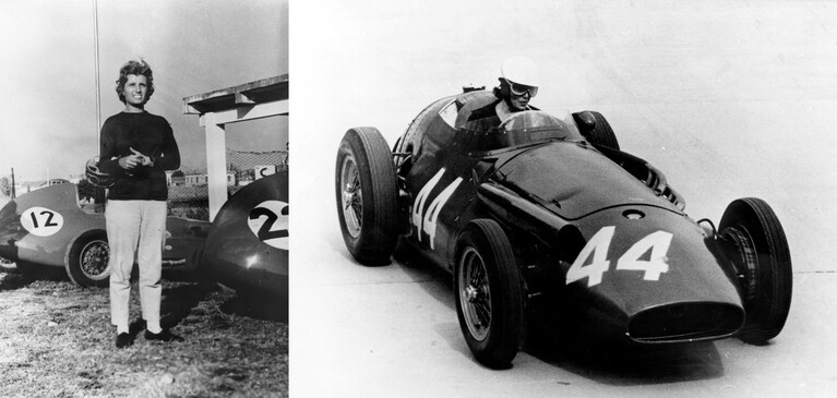 （左）マセラティを駆って史上初の女性F1ドライバーとなったマリア・テレーザ・デ・フィリピス。（右）当時の世界チャンピオンと同じマシン、250Fを操ってF1グランプリに出走。