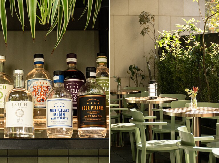 バー「THE ROOFTOP」は、クラフトジンが豊富。16時から深夜まで営業、日・月曜定休。