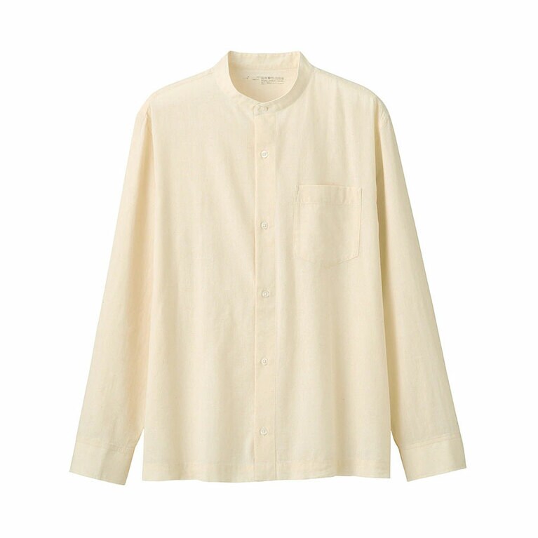 インドの手紡ぎ手織りスタンドカラーシャツ。