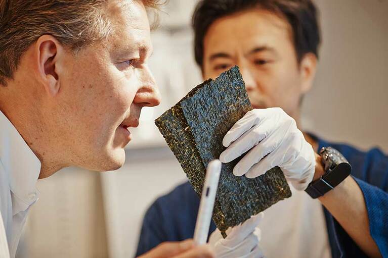 焼き立ての海苔の香りを体験。