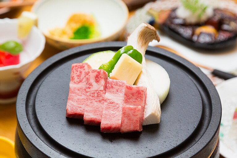 もずも［岐阜／平湯温泉］料理一例 飛騨牛。