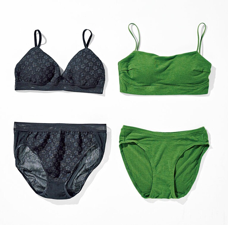 ブラ各 6,600円、ショーツ各 3,630円／エミリーウィーク(エミリーウィーク ニュウマン横浜)
左：フラワージャカード ブラ、ショーツ。 
右：Bambooストレッチ ブラ、ショーツ。