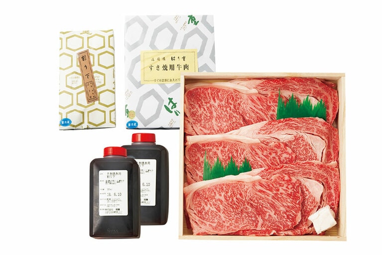 国産黒毛和牛すきやき用肉800g、割下2本 20,000円