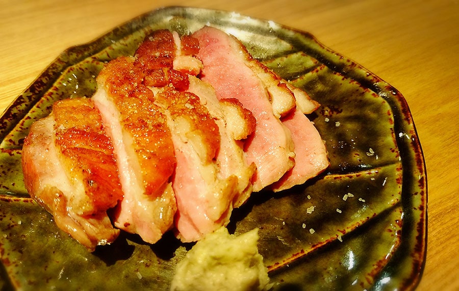 「本日の焼きもの」から、この日は京都産の鴨のモモ肉。山葵醤油でさっぱりと。