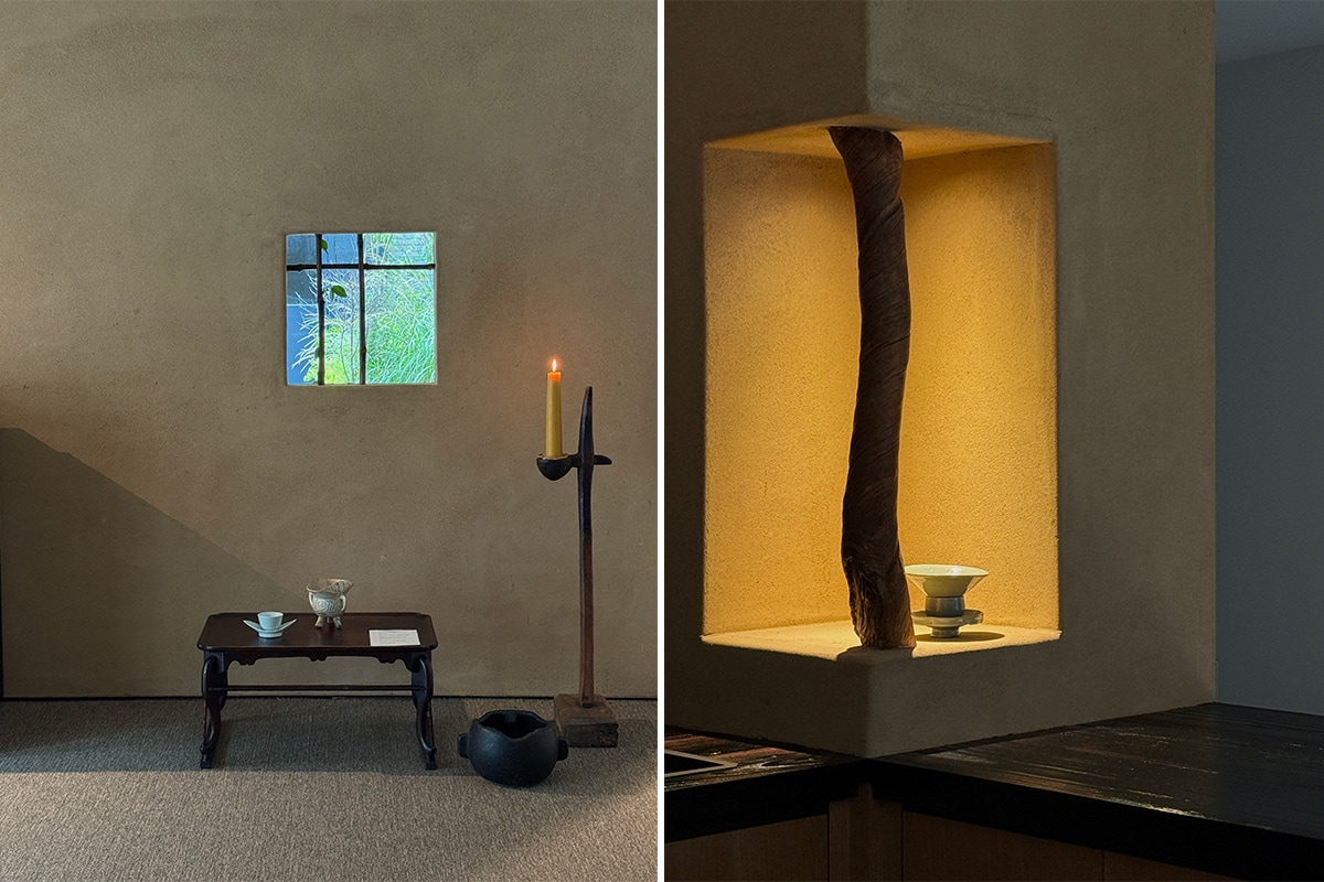 左写真：虎足統営盤（20世紀）。座敷生活をしていた朝鮮の人々にとって欠かせない家具・小盤。高い実用性に加え、脚に華やかなデザイン性が見える。