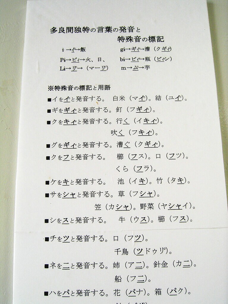 多良間村ふるさと民俗学習館に張り出された方言の説明。