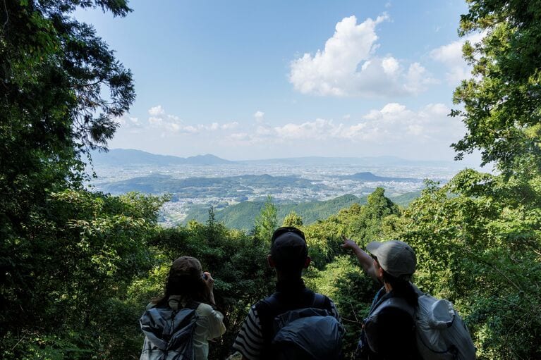 国見櫓跡地からの眺望。奈良盆地や金剛山地などを見渡せる。