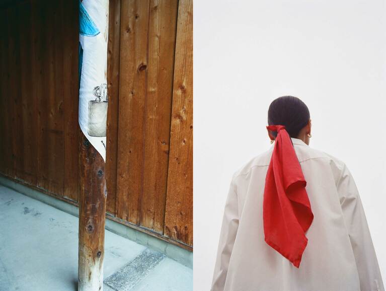 温度や湿度、植物の状態に応じて技を使い分け、 何度も重ね染めと水洗いを行うことで、 自然がもたらす深い色合いを引きだす「植物染め」。