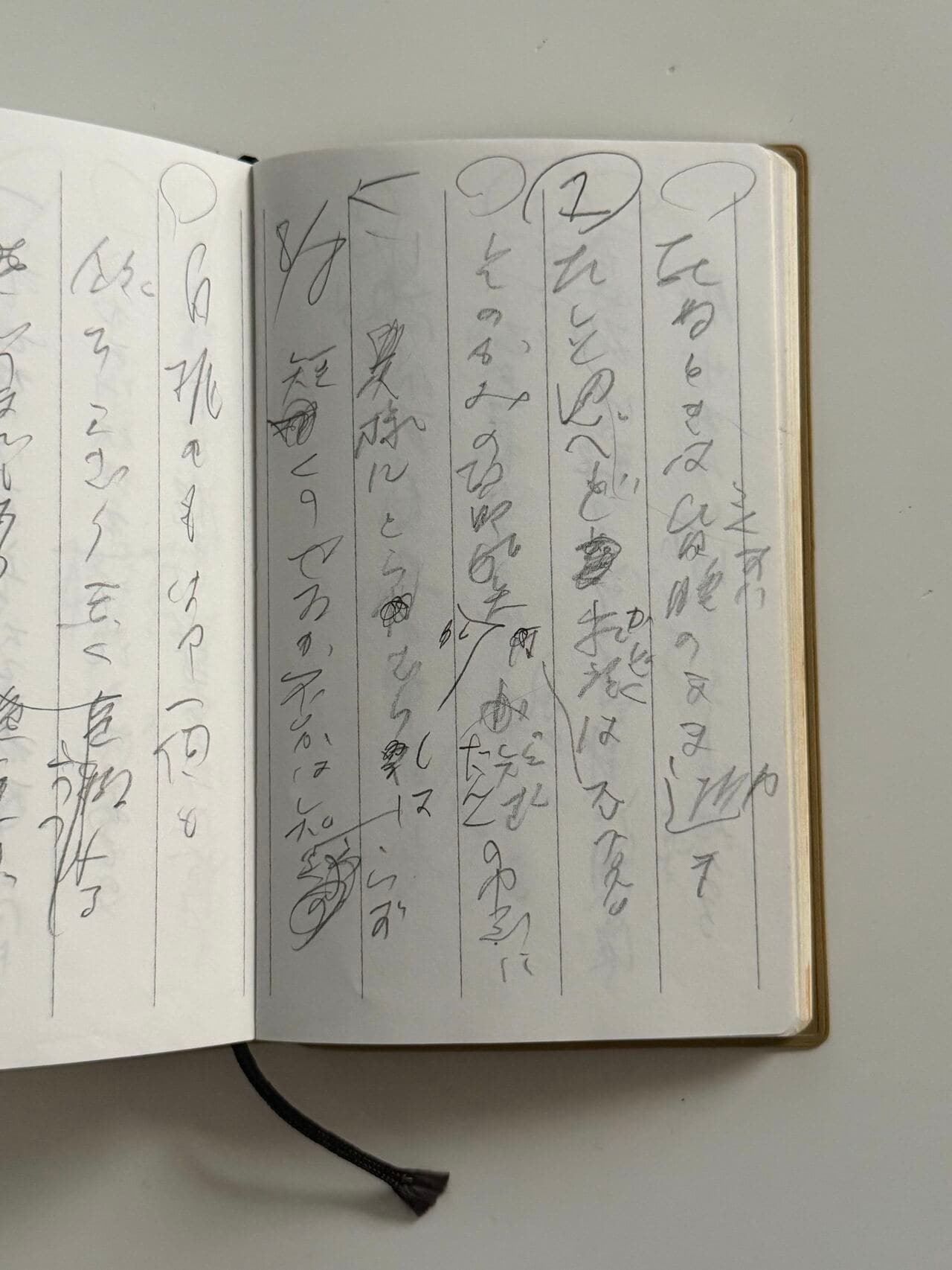 河野裕子さんが病床で書いた創作メモ。（撮影：文藝春秋）