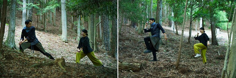 呼吸を意識した「森のストレッチウォーク」で体と心肺機能を高地に慣らす。