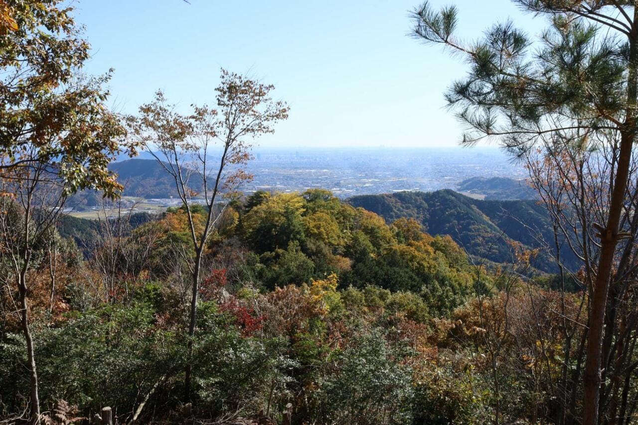 こちらは山口城から南東。中の城より標高が高く視野が広がっている。手前の紅葉したピークが中の城