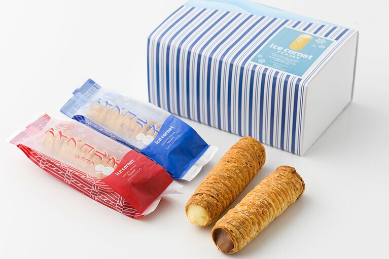 Pâtisserie KANSENDO「アイスコルネ」1,846円（バニラ、ショコラ各種3本入り）、バニラ291円、ショコラ324円／新潟県