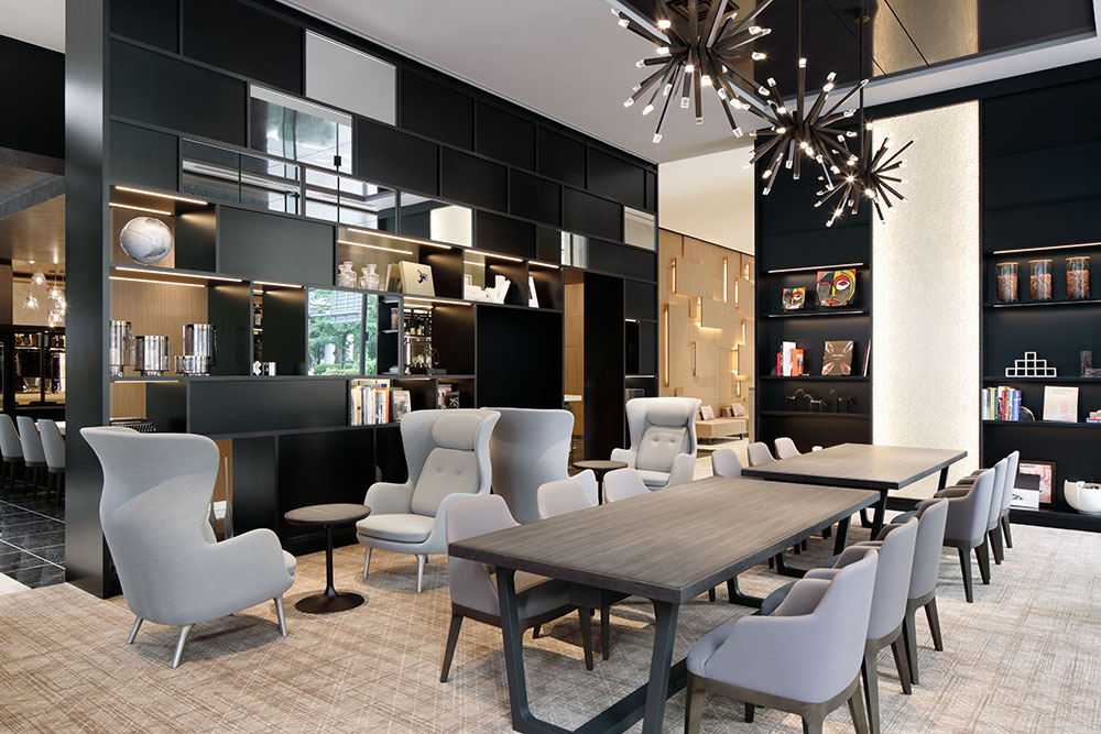 「AC Lounge / Library」のイメージ。館内の随所に“ACホテル”のコンセプトを体現しつつ、モダンなデザインが施されている。