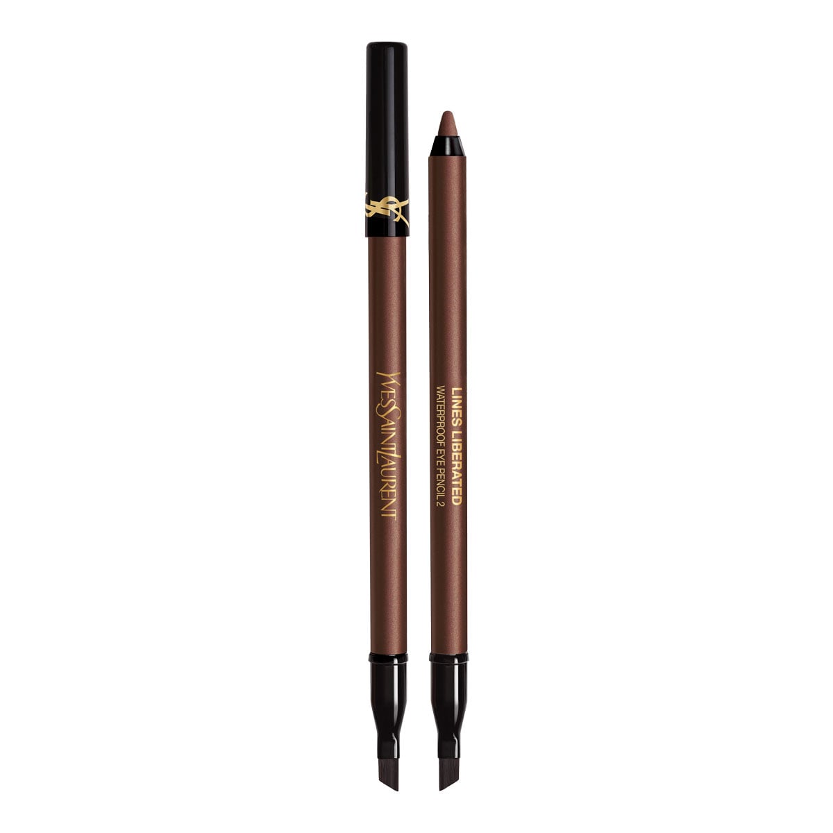 YSL リベレイテッド アイライナー ウォータープルーフ 2　4,840円。上質なツヤ質感の“サテン”タイプの、赤みを含んだブラウン。斜めカットされた付属のブラシで、ぼかすのも自由自在。
