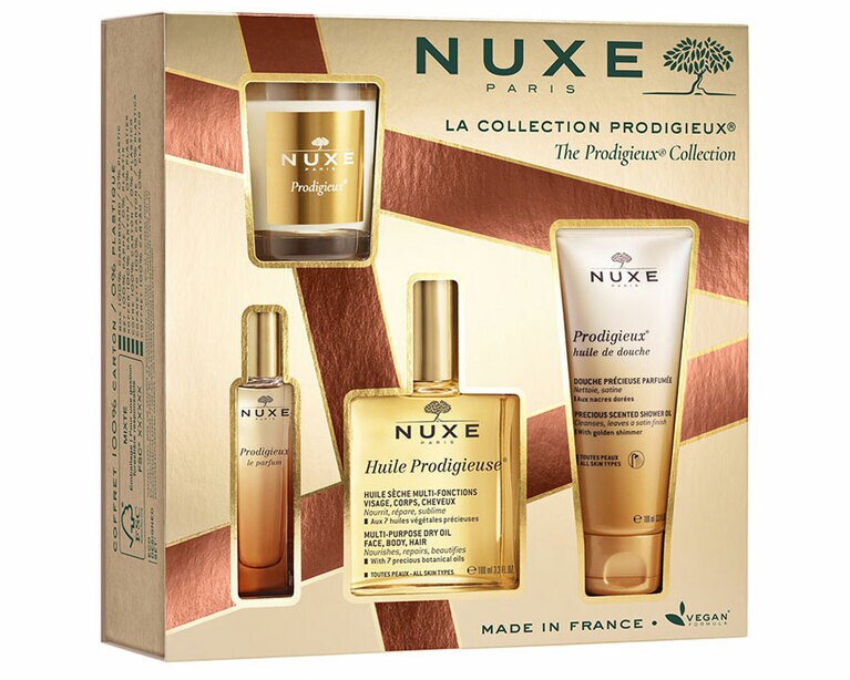 プロディジュー コレクション キット 7,590円。セット内容：プロディジュー オイル 100ml、プロディジュー シャワーオイル 100ml、プロディジュール オードパルファム 15ml、プロディジュー キャンドル 70g。発売日：11月10日（金）。