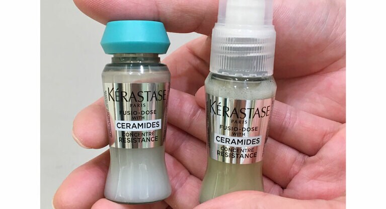 メインに使うトリートメント(左)に、上段左端にあったサブのトリートメントを混ぜたもの(右)。