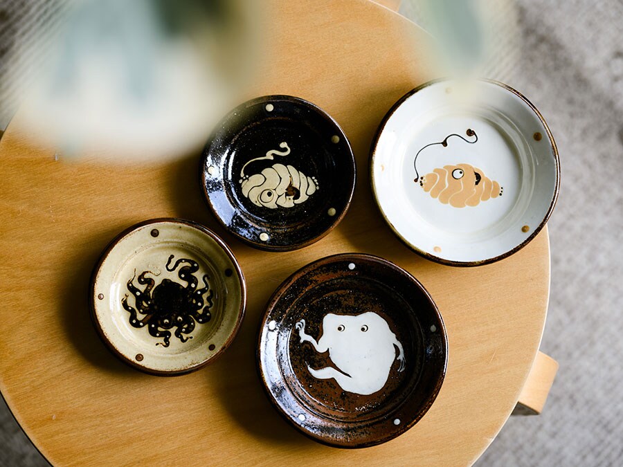 備前焼と伝え聞く皿      5枚 備前焼と伝え聞く皿 5枚