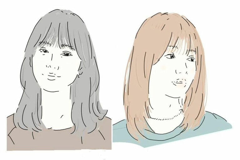 近年の前髪は厚みを作らず、おでこが透けるぐらいの薄さにするのがポイント。ヘアオイルやバームで細く艶のある毛束を作り「束感」を出す。