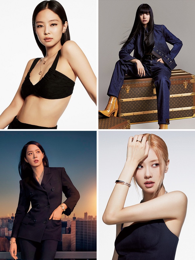 16年に2NE1の妹分としてデビューした第3世代のBLACKPINKは4人全員がハイブランドのアンバサダーに。
左上:CHANEL公式Instagram(@chanelofficial)より。
右上:LISA公式Instagram(@lalalalisa_m)より。
左下:Cartier公式Instagram(@cartier)より。
右下:ROSÉ公式Instagram(@roses_are_rosie)より。