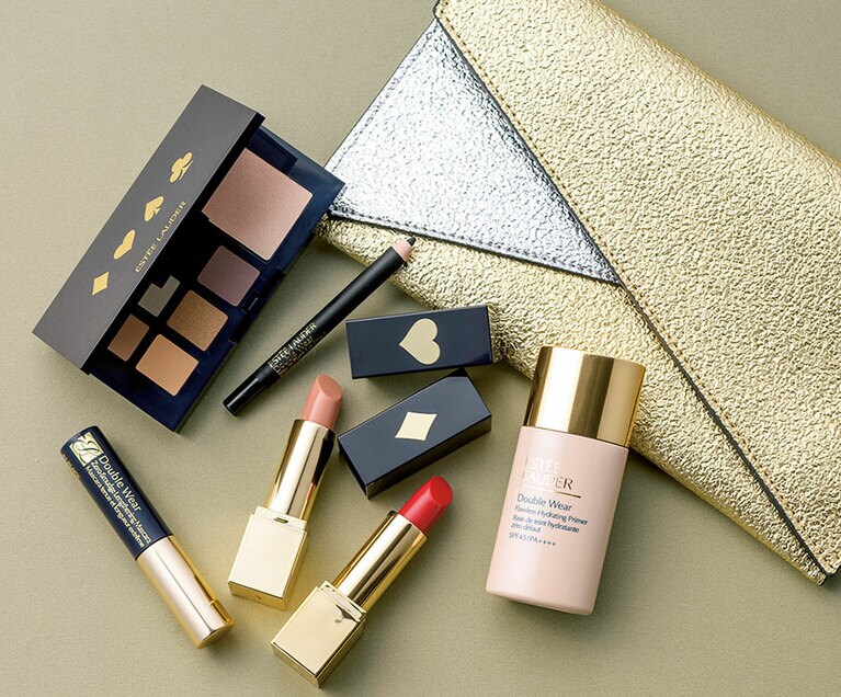 エスティ ローダー「グッド アズ ゴールド 2019」内容：ピュア カラー エンヴィ アイシャドウ／ブラッシュ、同 リップスティック #340、#110、アイ ペンシル #01、マスカラ #01、プライマー、オリジナルクラッチ バッグ 6,500円／エスティ ローダー(2019年12月4日[水]限定発売)