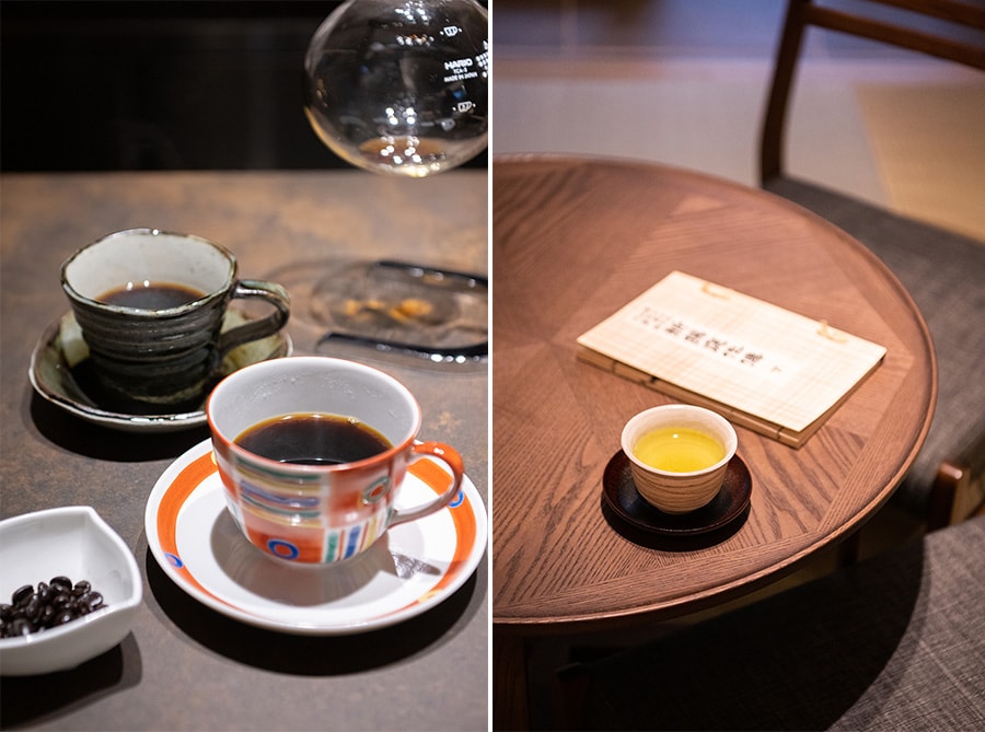 スタッフが丁寧に淹れてくれるコーヒー、日本茶に心まで温まります。