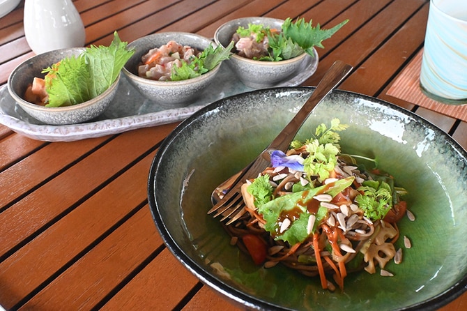 ロウで提供されるのは、火を入れない（RAW）調理法で、植物のもつ酵素を最大限に生かした料理。