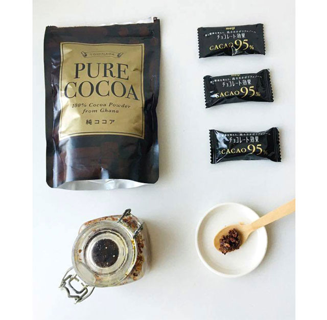 常備している「ハイカカオ」チーム。純ココアとカカオニブとカカオ95％チョコ。