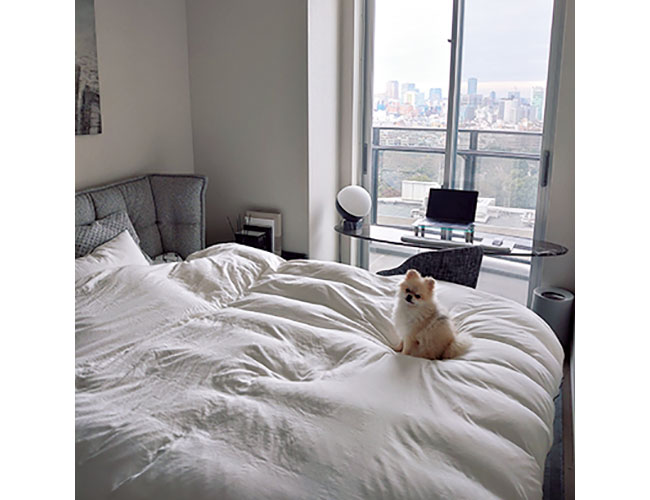 夫婦それぞれの個室にはベッドとワークスペースが。ラウンドテーブルがホテル風。