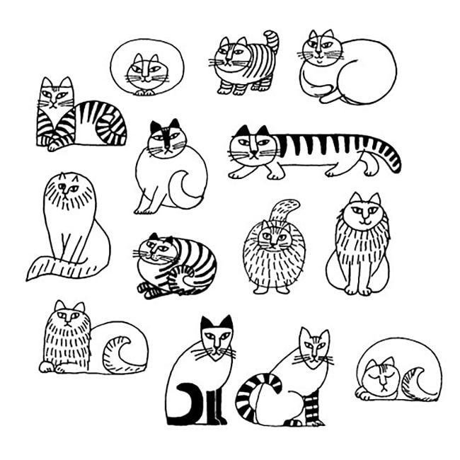 リサがフリーハンドで描いたスケッチから生まれた人気シリーズ「スケッチねこたち」。猫にはそれぞれSから始まる名前がある。©LISA LARSON
