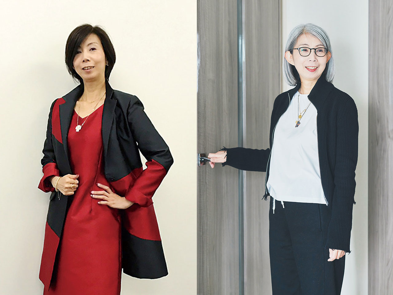 写真左：かつては、かしこまった服ばかり買っていました。人前に立つなら、フォーマルなスタイル。そんな先入観から、かしこまった服ばかり購入。当時の私にとって服は自分を強く見せるための、鎧のような存在だったのかも。写真右：大量に抱えていたのは、誰かに見せるための服だった。誰かのためでなく、「今の私」に似合うものを着る。