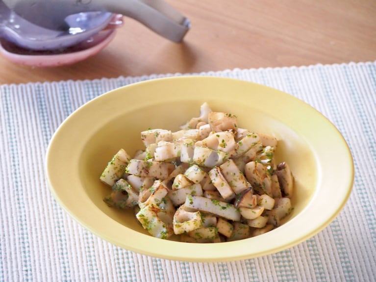 蓮根とエリンギの海苔塩炒め。