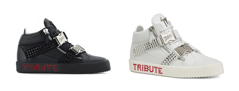 カラーはブラック、ホワイト、シルバーの三色展開。パッケージもユニークで、黒い箱にマイケル･ジャクソンのイニシャル入ったシューズバッグが付属されている。