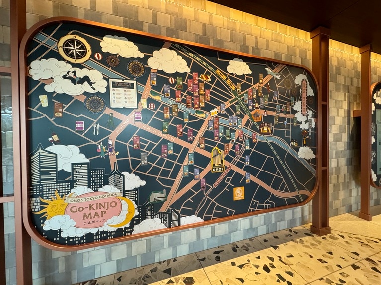 「OMO5東京五反田」のご近所マップは、飲食店情報が大充実。さすがグルメタウン。