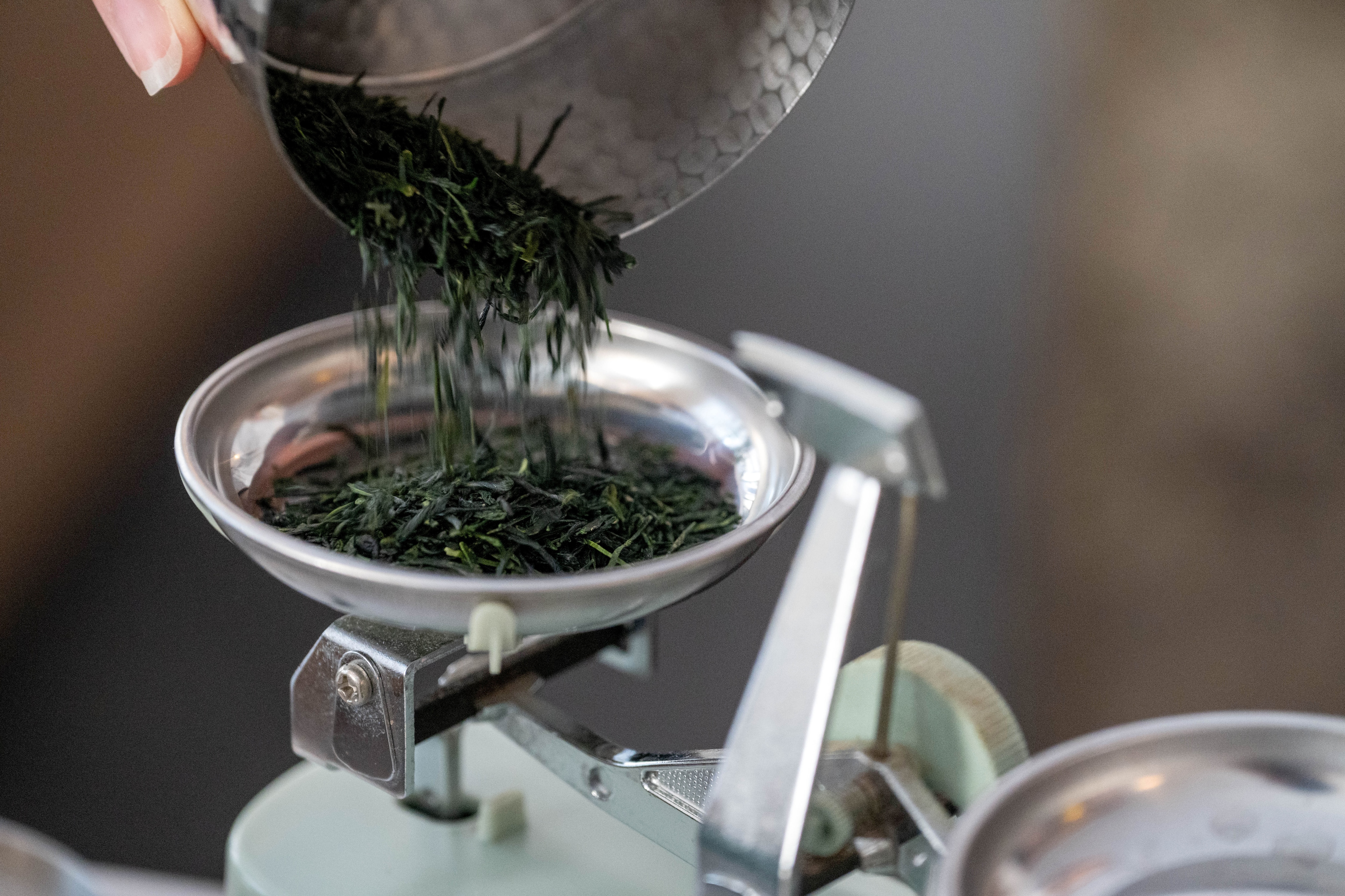使用する茶葉（玉露は7グラム）を正確に計ります。