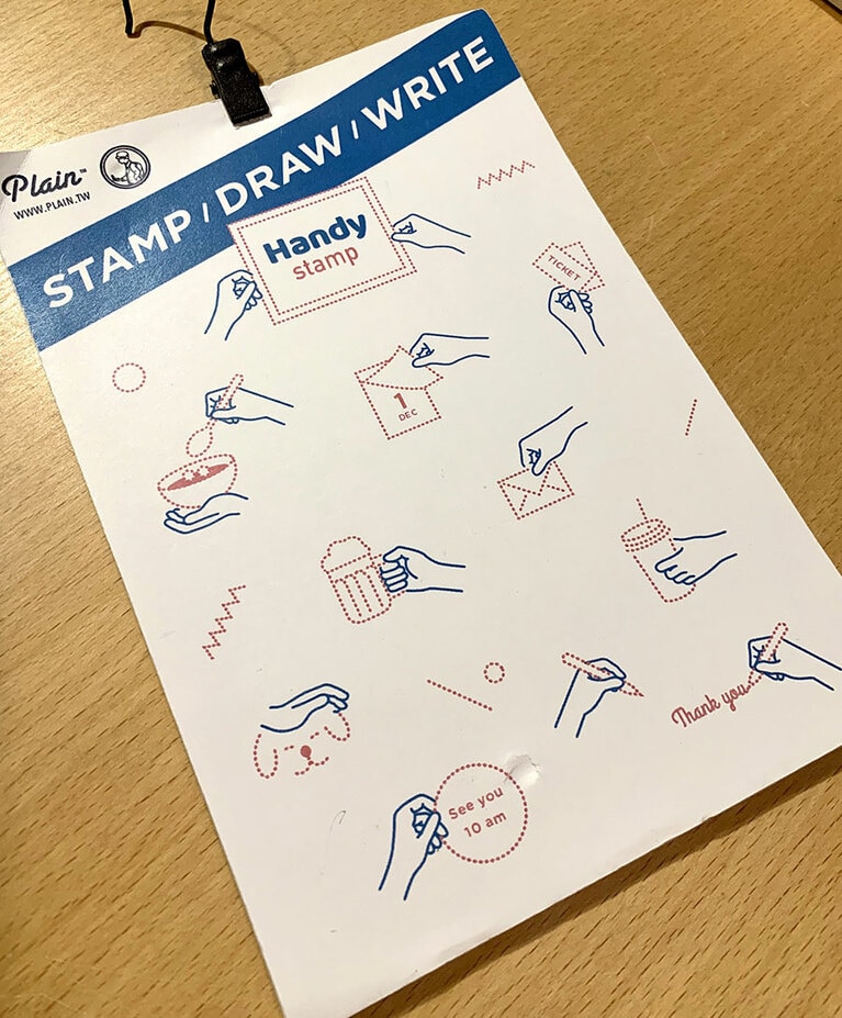 ◆拿手印章 Handy Stamp(ハンディ・スタンプ) 135元／個。使用例。想像力を膨らませて使ってみましょう。
