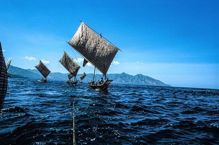 レンバタ島のラマレラ村では、海の民による伝統捕鯨が約400年にわたって受け継がれてきました (写真提供：小島 曠太郎)。