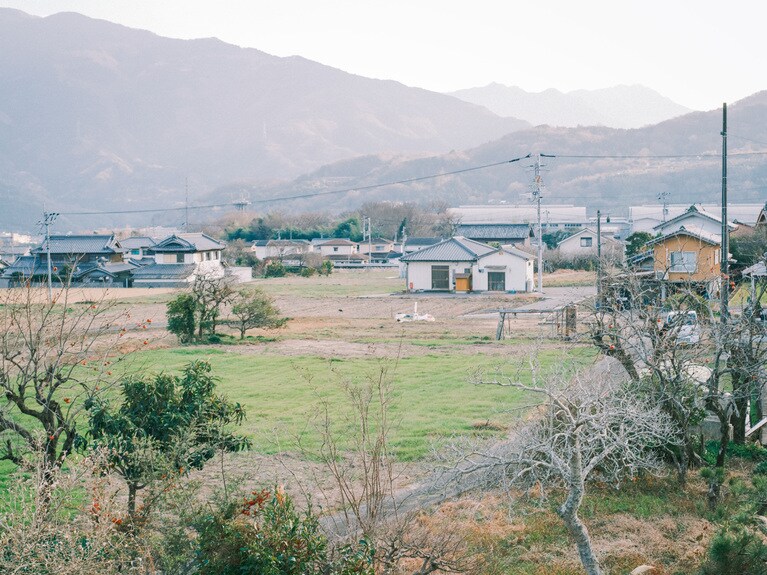 周辺は、素朴な山と集落の風景。庭にはさまざまな野鳥たちが遊びにやってくる。（写真提供：まるとしかく）
