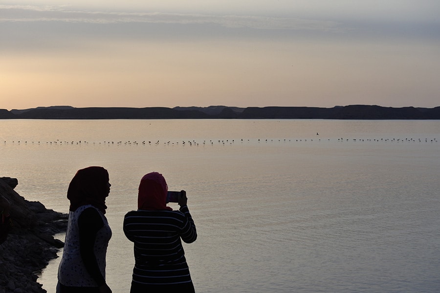 ナーセル湖の湖面を渡る鳥たち。イベント後は心落ち着き、周囲を見渡す余裕も出てくる。
