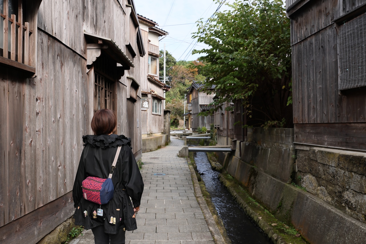 迷路のような路地に100棟を超える板壁の民家が密集している宿根木地区。