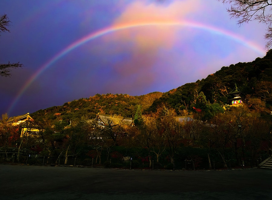 東山を跨ぐ虹が美しい。