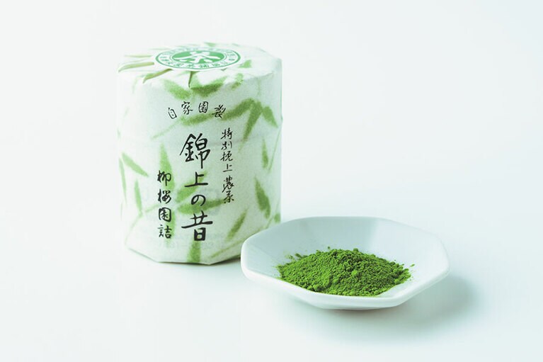「抹茶 錦上の昔」40g缶入 3,780円／柳桜園茶舗