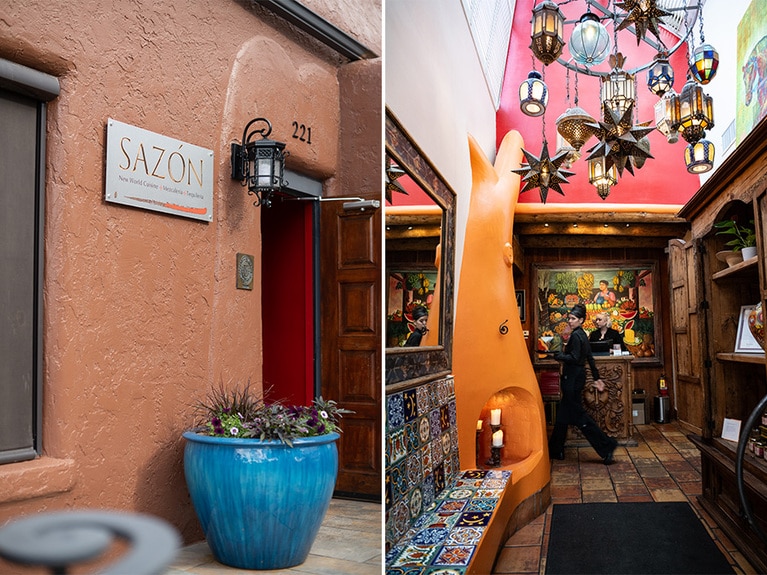 サンタフェ広場から徒歩3分ほどのところにあるレストラン。店内にもシェフの遊び心があふれています。